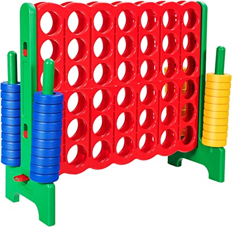 COSTWAY Jumbo 4-to-Score Giant Game Set, 4 in A Row for Kids and Adults, 3.5FT Tall Indoor & Outdoor Game Set with 42 Jumbo Rings & Quick-Release Slider, Perfect for Holiday Party & Family Game, Green