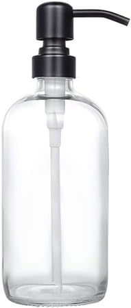 Clear Glass Jar Soap Dispenser with Matte Black Pump,16oz Round Bottle Dispenser with Stainless Steel Pump, Bathroom Soap Dispenser Set for Home Decor, Farmhouse & Kitchen Decor (Matte Black)