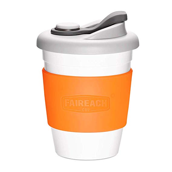 Reusable Coffee Cup with Lid 12oz / 340ml, Faireach Eco Coffee Travel Mug with Non-Slip Sleeve, Takeaway Coffee Tumbler, BPA Free, Dishwasher & Microwave Safe, Orange