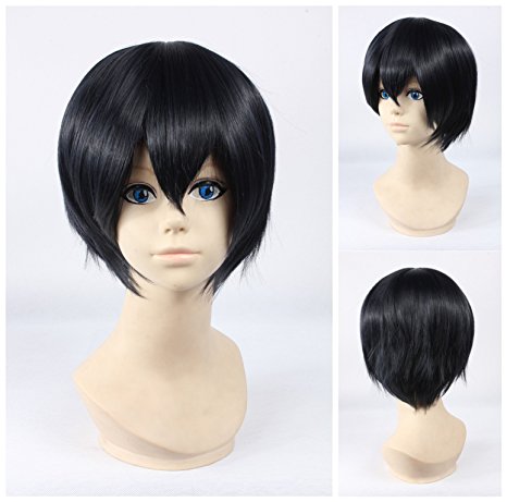 Kadiya Black Mix Blue Short Men Hair Synthetic Cosplay Anime Wig for Boy