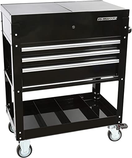 OEMTOOLS 24732 3-Drawer Slide Top Tool Cart, Rolling Tool Chest, Slide-Top Compartment for Easy Access, Quick-Lock Drawers, Black