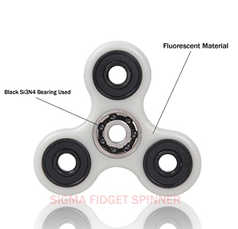 Sigma Fidget Spinner - Decompression Hand Spinner Toy With Premium Hybrid Ceramic Bearing and Not Rusty - Finger Toy, Perfect For ADD, ADHD, Anxiety, and Autism Adult Children (Fluorescent White)