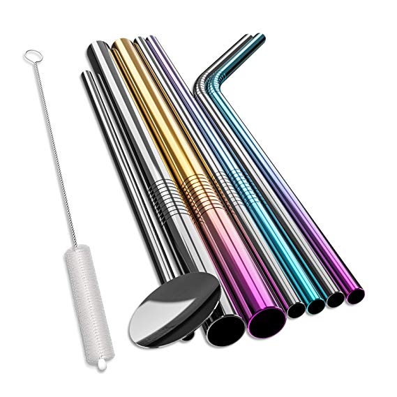 Stainless Steel Straws Reusable Metal Drinking Straw with Smooth, Reusable Drinking Straws for Smoothie Cold (7 Set 6-10)