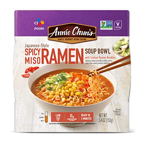 Annie Chun's Spicy Miso Ramen Noodle Bowl | Non-GMO, Vegan, Shelf-Stable (Pack Of 6) | Japanese-Style Savory Ready Meal