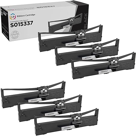 LD Compatible Ribbon Cartridge Replacement for Epson S015337 (Black, 6-Pack)