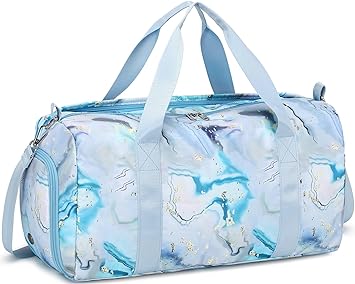 Sport Gym Duffle Travel Bag for Men Women Duffel with Shoe Compartment, Wet Pocket, Gilt Blue Marble