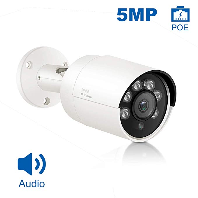 5MP Bullet IP POE Camera,Anpvees Super HD IR Wide Angle 3.6mm Lens One-Way Audio IP 2592x1944P Security Camera,Hikvision Compatible& Onvif Camera,H.265/H.264 IP66 Outdoor Waterproof,98ft Night Vision