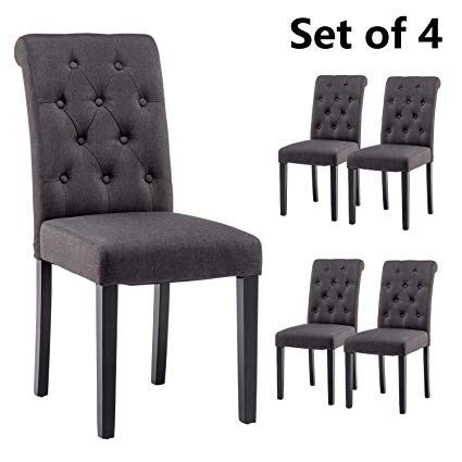 YEEFY Fabric Habit Solid Wood Tufted Parsons Dining Chair (Set of 4) (Charcoal)