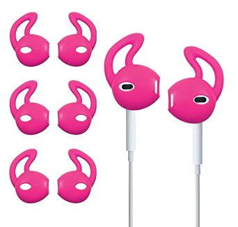 Ear Gel for Apple iPhone Earpod Cover Anti-Slip Silicone Soft Replacement Sport Earbud Tips for iPhone 6S / 6 Plus / 5S / 5C / 5 Comfortable 4 Pairs Clear (Hot Pink)