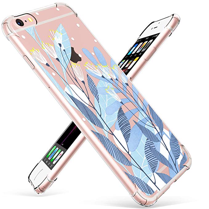 iPhone 6S Case/iPhone 6 Case, GVIEWIN Clear Floral Shock Absorption Technology Bumper Soft TPU Gel Cover Case Apple iPhone 6/6s (Blue Water Flower)