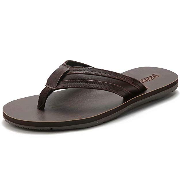 BODATU Men's Flip Flops Athletic Leather Thong Sandals