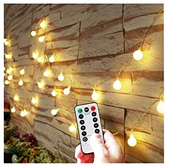 Globe String Lights USB Powered with Remote Timer, Tapestry Bedroom LED String Lights, 8 Working Modes, Waterproof, 16.4FT/5M Fairy LED Lights for Indoor, Outdoor (Dimmable, Warm White)