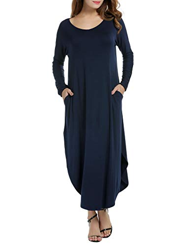 ACEVOG Women's Solid Long Sleeve Pocket Loose Casual Maxi Dress Plus