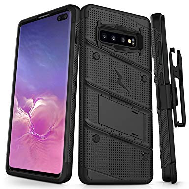 Zizo Bolt Series Compatible with Galaxy S10 Plus Case Military Grade Drop Tested with Built in Kickstand Holster Black Black