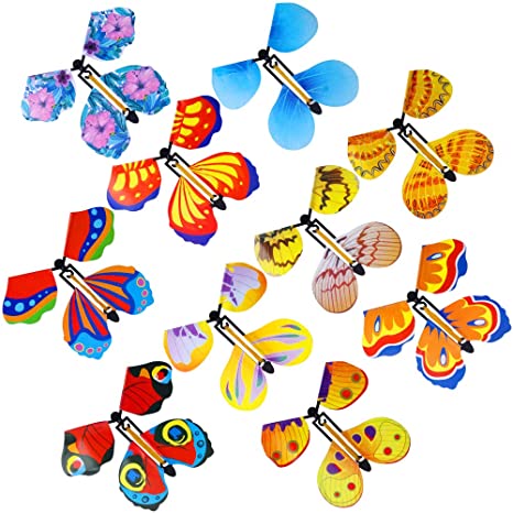 Outee 10 Packs Magic Flying Butterfly Card Surprise Wind Up Butterfly in The Book Rubber Band Powered Magic Fairy Flying Toy Great Surprise Gift