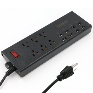 Bukm 6-Outlet Home/Office 1625W/13A Surge Protector Power Strip with 8 USB Charging Ports (10A Max) for iPhone SE/6S/6S Plus, iPad, Samsung Galaxy S7/S7 Edge, Nexus, Tablets, HTC M9, LG and More