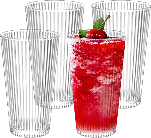 Plastic Tumblers, 21 Ounce Drinking Glasses Kitchen Plastic Cups Reusable Dishwasher Safe, Stackable, BPA-Free, Shatter-Proof Plastic Water Glasses for Home Essentials (Set of 4)