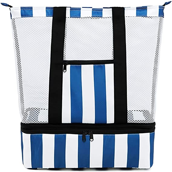 Beach Bag Pool Bag with Cooler Compartment Detachable Insulated Picnic Bag for Men & Women Travel Tote Bag Work Shoulder Bag (Navy Blue)