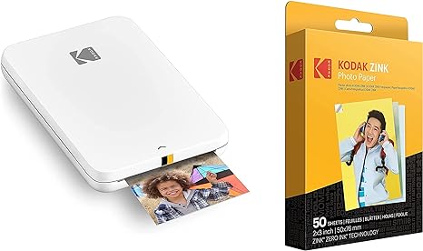 KODAK Step Slim Instant Mobile Photo Printer – Wirelessly Print 2x3” Photos on Zink Paper with iOS & Android Devices w/ 2"x3" Premium Zink Photo Paper (50 Sheets)