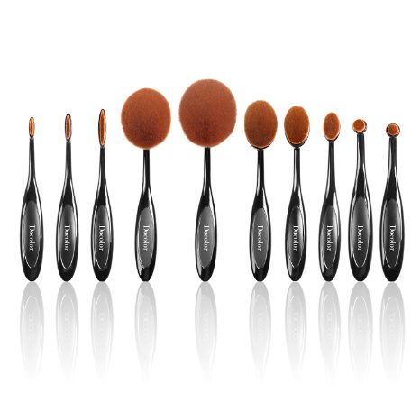 Docolor Oval Makeup Brushes Set with Cleaner Tools Black10Pcs
