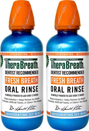 TheraBreath Dentist Recommended Fresh Breath Oral Rinse - Icy Mint Flavor 16 Ounce Pack of 2