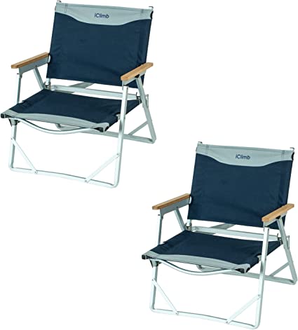 iClimb Ultralight Low Beach Concert Camping Folding Chair with Handle and Shoulder Strap (Navy - 2PC)