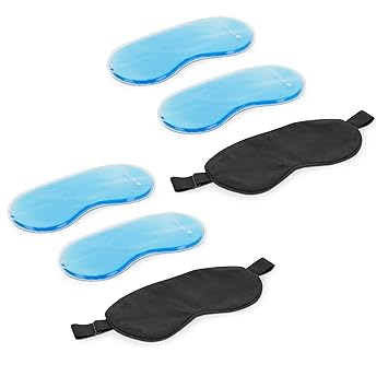 Navaris Gel Eye Mask Set (4 Gel Packs   2 Covers) - Reusable Hot and Cold Masks - Freezer Ice Pack Compress for Cooling Eyes Forehead Face - Black