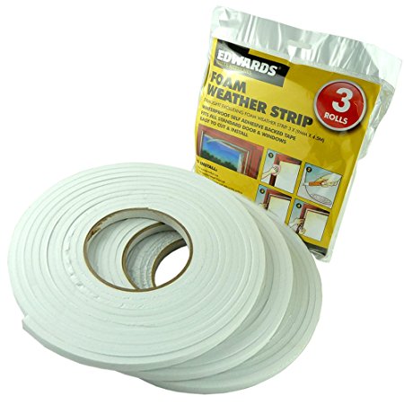 3 ROLLS DRAUGHT EXCLUDER FOAM - WATERPROOF SELF ADHESIVE BACKED TAPE - IDEAL FOR DOOR AND WINDOWS