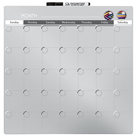 Quartet Magnetic Dry Erase Calendar Tile, 14 x 14 Inches, 1-Month Design, Frameless, Silver (48114-SL)