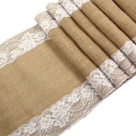 OurWarm Burlap Lace Hessian Table Runner Jute Country Outdoor Wedding Party Décor