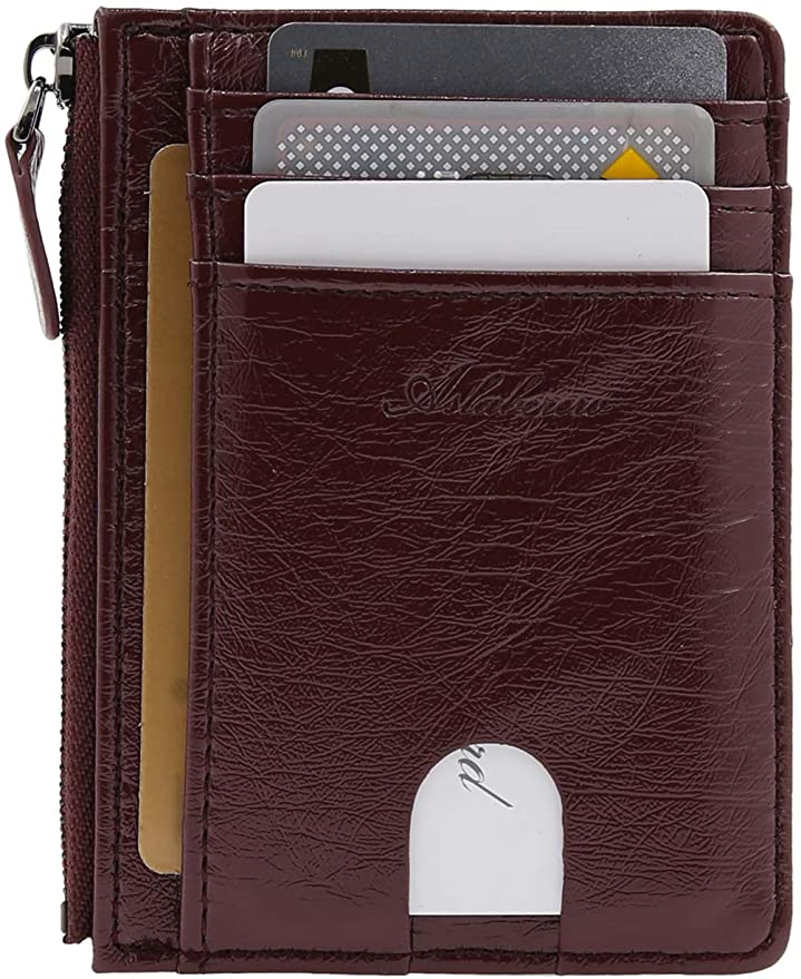 AslabCrew Minimalist Leather Zipper RFID Blocking Front Pocket Wallet, Slim Card Wallets