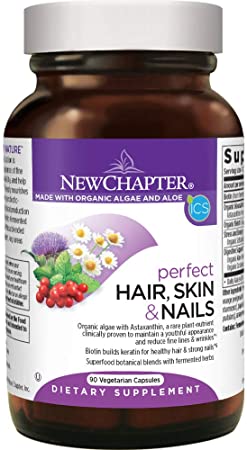 New Chapter Hair Skin & Nails Vitamins with Fermented Biotin   astaxanthin - 90 Ct Vegetarian Capsule