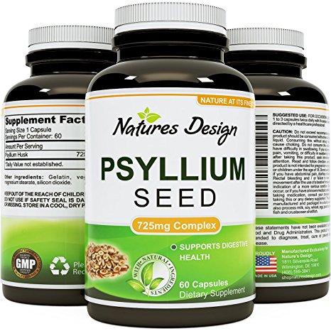 Best Psyllium Husk Supplement - Natural Laxative Psyllium Husk Fiber Powder Capsules - 725 mg per Capsule - Bulking Fiber For Weight Loss - Lowers Cholesterol - Healthy Digestion - Natures Design