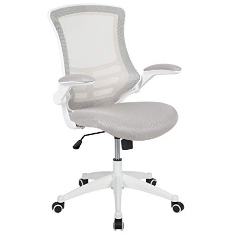 Flash Furniture Mid-Back Light Gray Mesh Swivel Ergonomic Task Office Chair with White Frame and Flip-Up Arms