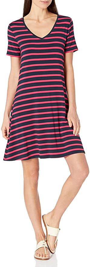 Amazon Essentials Women's Short-Sleeve V-Neck Swing Dress