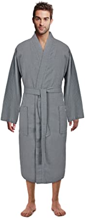 Turkish Linen Waffle Knit Lightweight Kimono Spa & Bath Robes for Men - Quick Dry - Soft