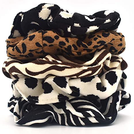 5 Pcs Hair Scrunchies Cotton Leopard Hair Scrunchies Elastic Hair Ties Ropes Scrunchies for Thick Thin Hair, Great Gift for Birthday, Party, Christmas