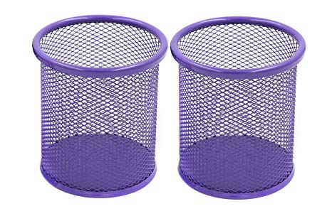 EasyPAG 2 Pcs 3.5 inch Round Mesh Steel Pencil Holder, Purple