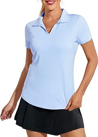 MIER Women's Golf Polo Shirts Collared V Neck Short Sleeve Tennis Shirt, Dry Fit, Moisture Wicking