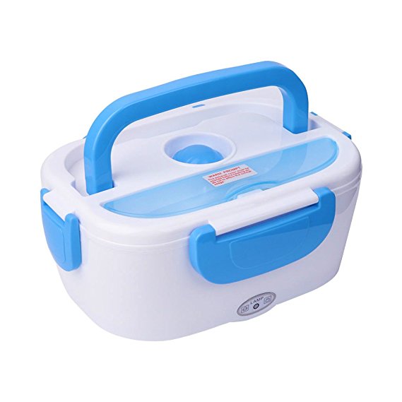 Halloo Heating Lunch Box Electric 110V/1.05L Best Portable Lunch Heater with Premium Food Grade Material (Plastic Container, Blue) - Best Gift Idea