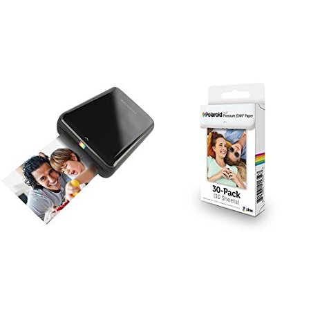 Polaroid ZIP Mobile Printer (Black) with Polaroid ZINK Photo Paper TRIPLE PACK (30 Sheets)