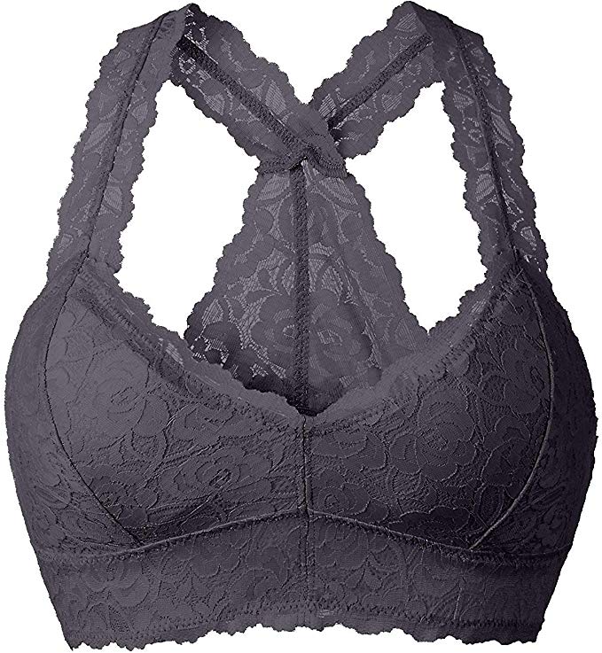 YIANNA Women Floral Lace Bralette Padded Breathable Sexy Racerback Lace Bra Bustier