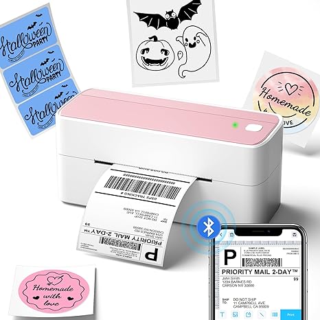 Phomemo Bluetooth Thermal Label Printer, 241BT 4X6 Shipping Label Printer for Shipping Packages, Pink Label Printer for Small Business, Compatible with iPhone, Android, Amazon, Ebay, Shopify, UPSP