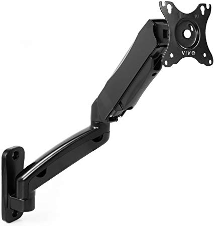 VIVO Black Gas Spring Extended Arm Single Monitor Wall Mount Full Motion Articulating Adjustable Height | fits 17" to 27" Screens (MOUNT-V001G)