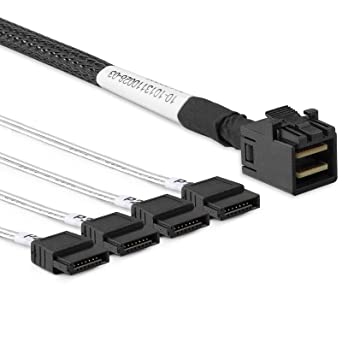 10Gtek# 6G Internal MiniSAS HD SFF-8643 to 4X SATA 7pin Hard Disk Data Server Raid Cable, 2.4ft/0.75m