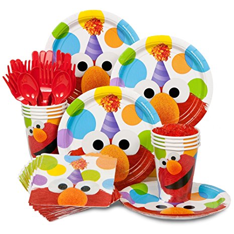 Elmo Birthday Standard Kit Serves 8 Guests (Includes Plates, Napkins, Cups, Forks, Spoons and Knives)