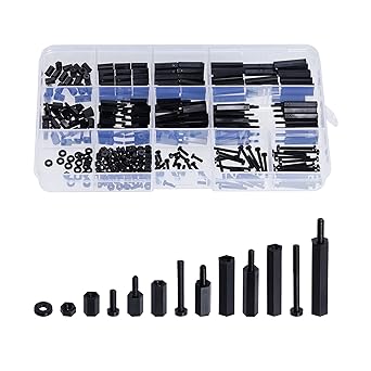 Lystaii 320pcs M2 Nylon Hex Spacer Standoff Kit Male Female Screw Nut Threaded Pillar Hex Standoff PCB Motherboard Circuit Board Standoffs Mounting Hardware Spacer Assortment Kit (Black, M2)