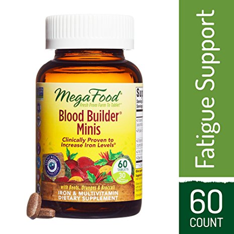 MegaFood - Blood Builder Minis, Support for Healthy Iron Levels, Energy, and Red Blood Cell Production without Nausea or Constipation, Easy to Swallow, Vegan, Gluten-Free, Non-GMO, 60 Tablets