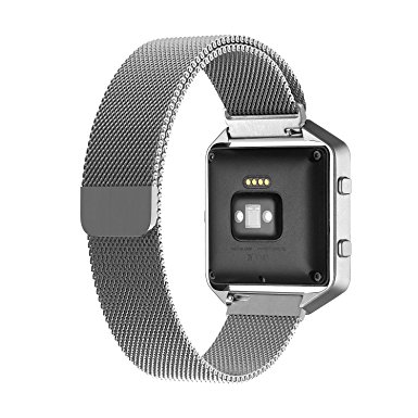 Fitbit Blaze Band Large, Cbin Rugged Metal Frame Housing with Magnet Lock Milanese Loop Stainless Steel Bracelet Strap Band for Fitbit Blaze Smart Fitness Watch Silver 6.2"-10.3