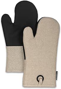 Frigidaire Sasha Cotton and Neoprene Oven Mitts, Heat Resistant, Anti-Slip, Machine Washable,13”x7”,Beige,Set of 2